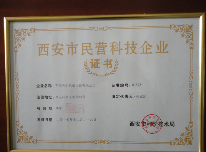 民營科技企業證書